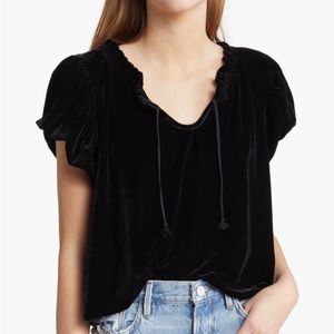 NWT Free People Terese Velour Velvet Crop Puff Sleeve Tie Neck Top S